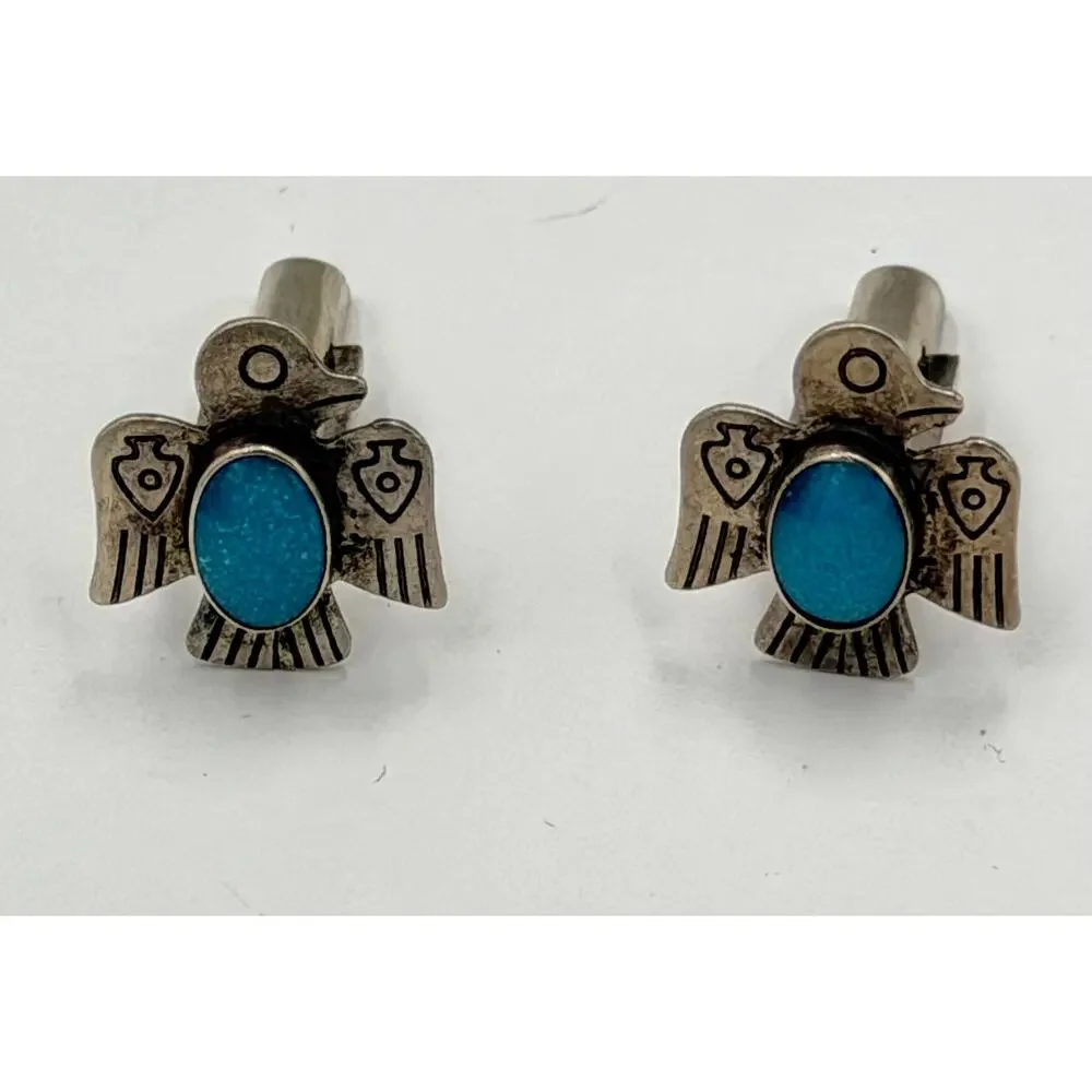 Vintage Native American Thunderbird Turquoise Sterling Cufflinks PAT.2472958
